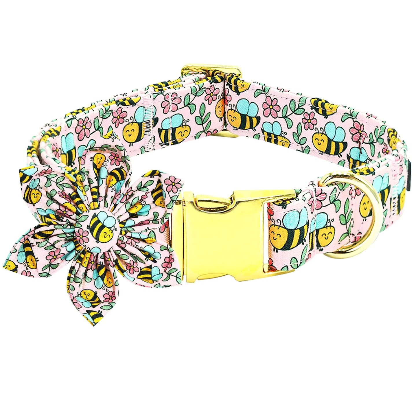 Bobo Rainbow Dog Collar with Flower-Bee Dog Collar Adjustable Cute Pet Collar Soft Comfortable Dog Collar Pink Flower Dog Collar Spring Cotton Puppy Collar Metal Buckle Collar Gift for X-Small Dogs