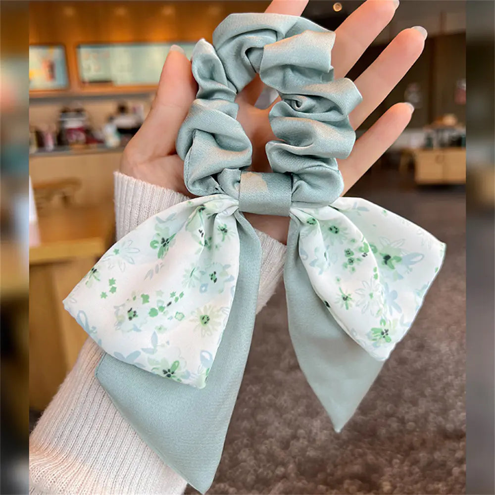 Floral Bow Scrunchie Headband Hair Tie Rope