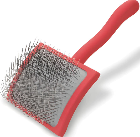 Big G Dog Slicker Brush for Professional Grooming - Fluff Detangle & Style Goldendoodles Labradoodles Poodles & Long-Haired Dogs - Large Coral Curved Brush Saves Time & Energy