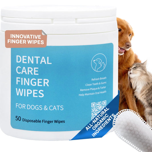 Spanielbuns Dog Dental Wipes for Cats & Dogs Teeth Cleaning - Dog Breath Freshener Tartar Remover All Natural Ingredients Dog Dental Care 50ct Pre-Soaked Finger Toothbrush Wipes No Hard Toothbrush