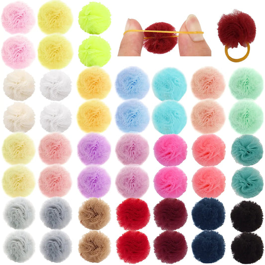 Qearl 48 Pcs Colored Ball Bows with Rubber Bands - Pet Hair Accessories for Dog Puppy and Cat Grooming