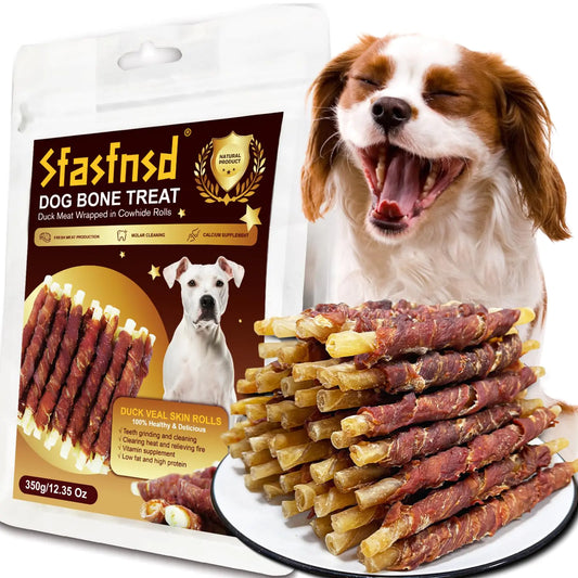 Sfasfnsd Dog Bone Treats Duck Wrapped Rawhides Helps Dogs Grind and Clean Teeth High Calcium ChewableHealthy Pet Food for Small Medium and Large Dogs Training Rewards 12.35 Oz