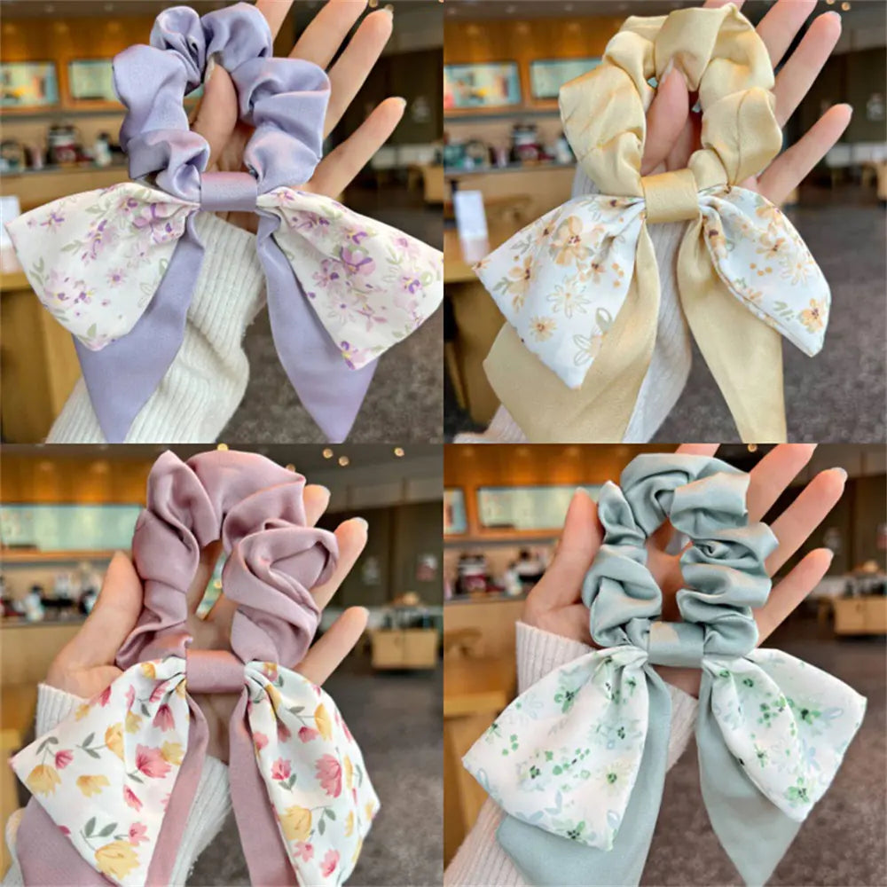 Floral Bow Scrunchie Headband Hair Tie Rope
