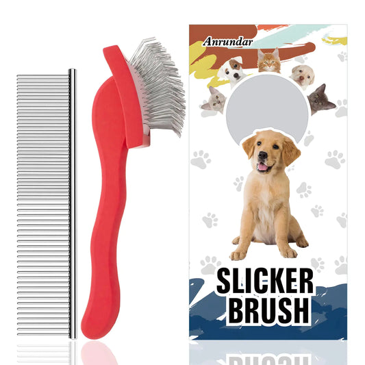 Anrundar Slicker Brush - Grooming Kit for Goldendoodles Labradoodles Poodles & Medium to Long-Haired Dogs (Red)