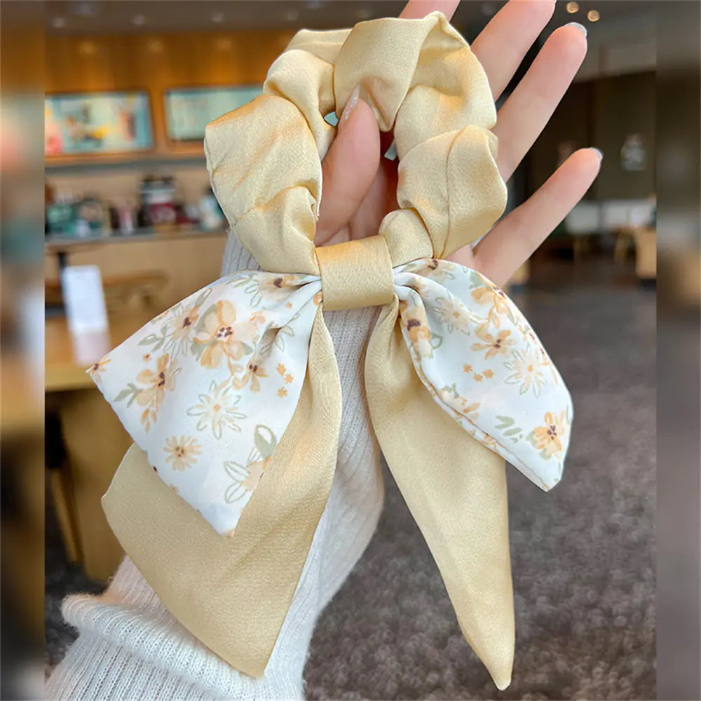Floral Bow Scrunchie Headband Hair Tie Rope