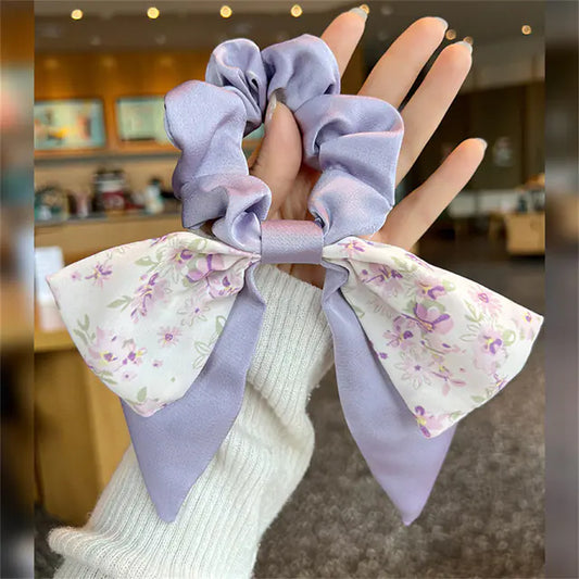 Floral Bow Scrunchie Headband Hair Tie Rope