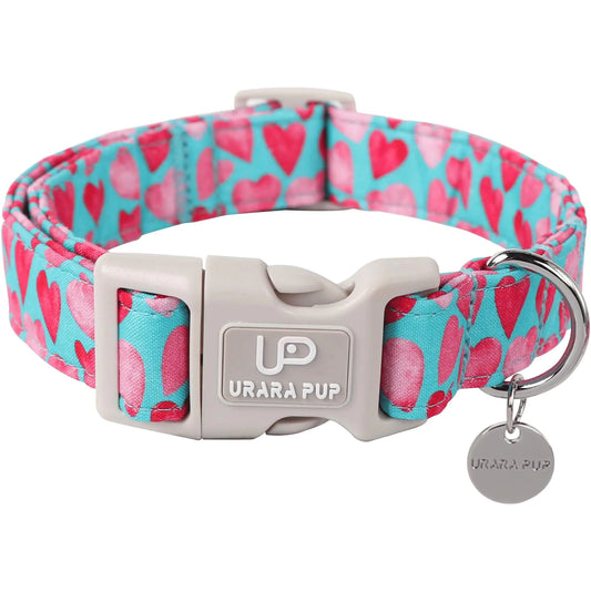 UP URARA PUP Valentine’s Day Dog Collar Pink Heart Dog Collar with Quick Release Valentine’s Day Gift Pet Girl Boy Dog Collar for Puppy Small Medium Dogs Wedding Dog Collar